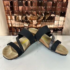 Viking Lite Black Studded Two-Strap Sandals Comfort Cork Footbed Size 36